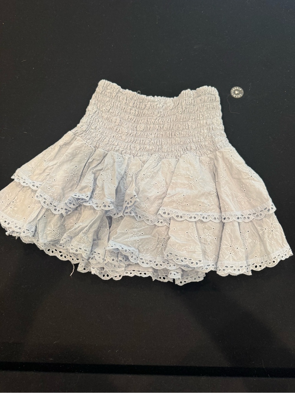 Smocked Waist White Eyelet Ruffle Mini Skirt